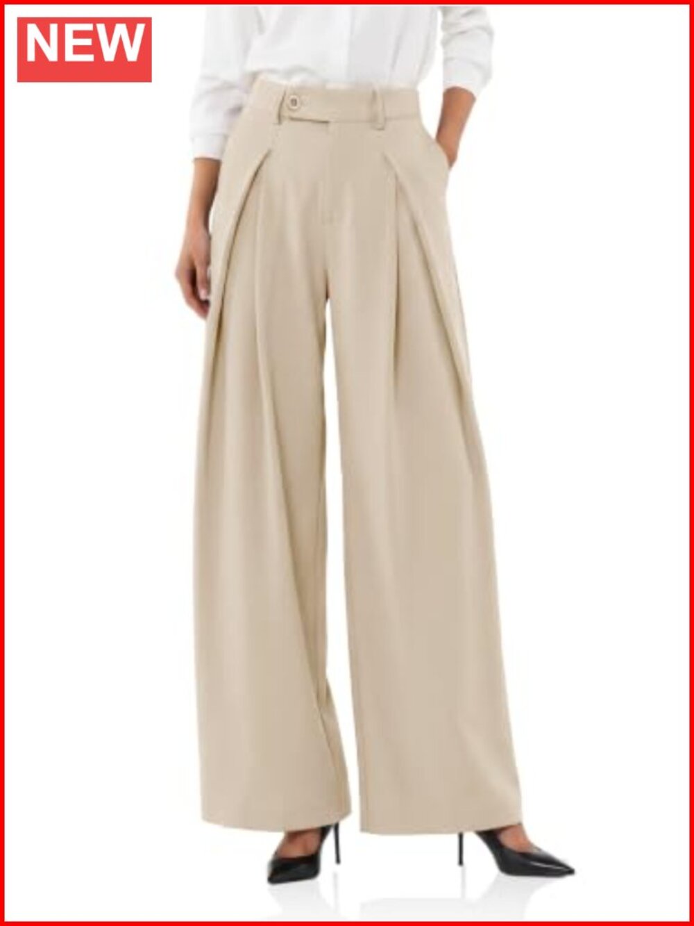 Wide Leg Palazzo Trousers High Waisted Pleated Loose Fit Dressy Pants